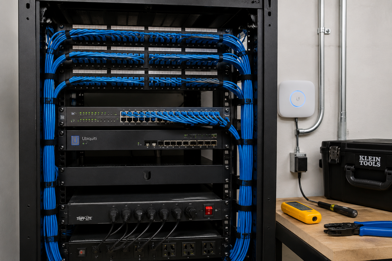 Professional network rack installation
